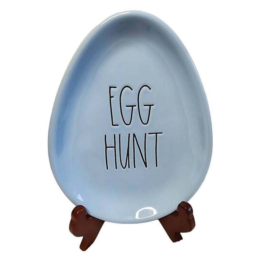 Rae Dunn Holiday Home Decor, Pastel Blue "Egg Hunt" Ceramic Easter Tray